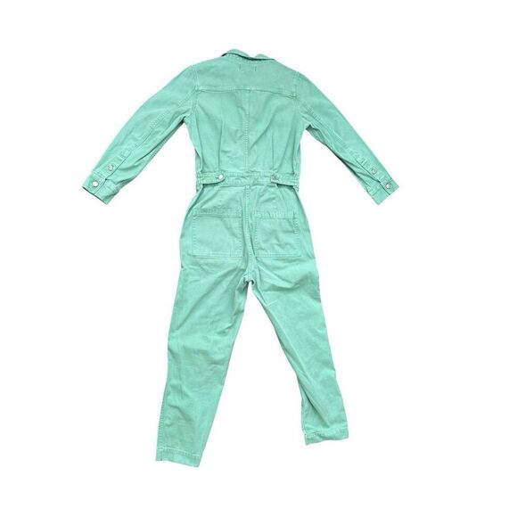 WOMEN'S SMALL MADEWELL GARMENT DYED RELAXED COVERALL JUMPSUIT IN PALE EVERGREEN - Picture 9 of 13